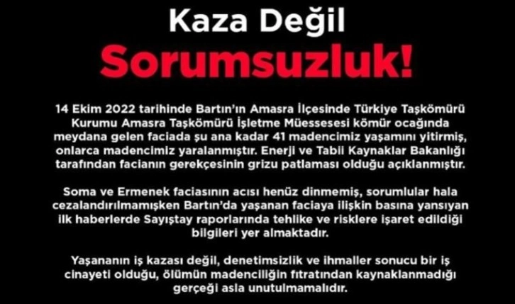 Ankara Barosu'ndan maden faciası açıklaması: 'Kaza değil sorumsuzluk'