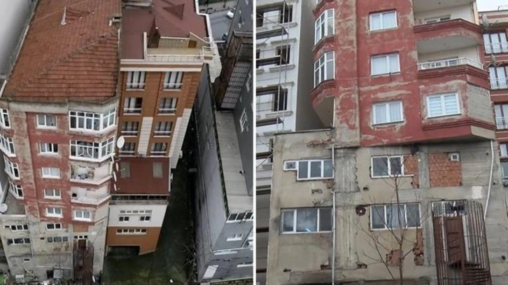 Bağcılar'da üst üste iki bina gibi görünen apartman yıkılıyor