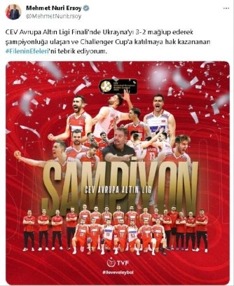 Bakanlar, A Milli Erkek Voleybol Takımı'nı tebrik etti