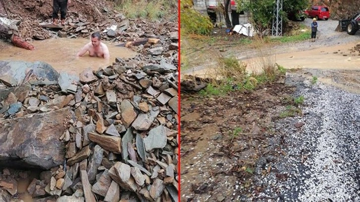 Bir garip olay! İş makinasının açamadığı atık su borusunu muhtar elleriyle açtı