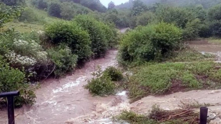 Bolu'da sağanak; Abant yolunda dere taştı