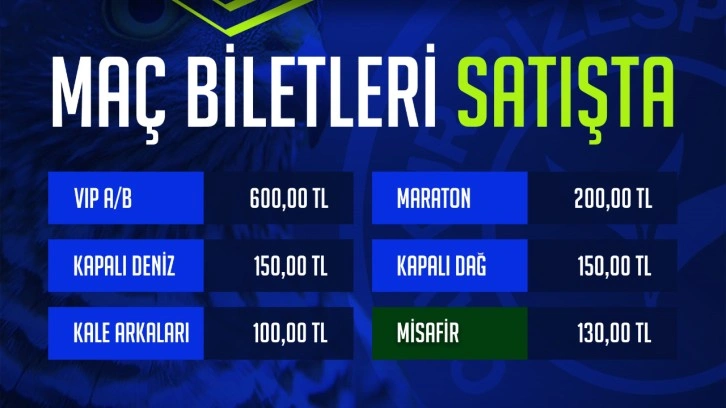 Çaykur Rizespor-Kayserispor maçının biletleri satışa çıktı