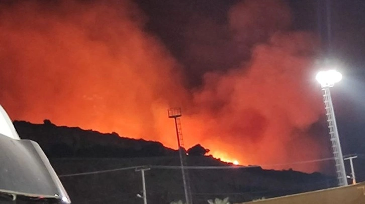 Çeşme'de çamlık alanda çıkan yangın kontrol altına alınmaya çalışılıyor