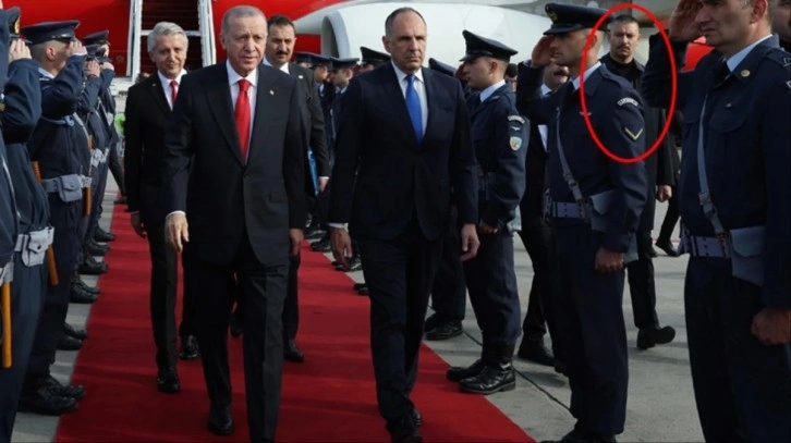 Cumhurbaşkanı Erdoğan'ın uzun boylu ve bıyıklı koruması Yunanistan'da gündem oldu