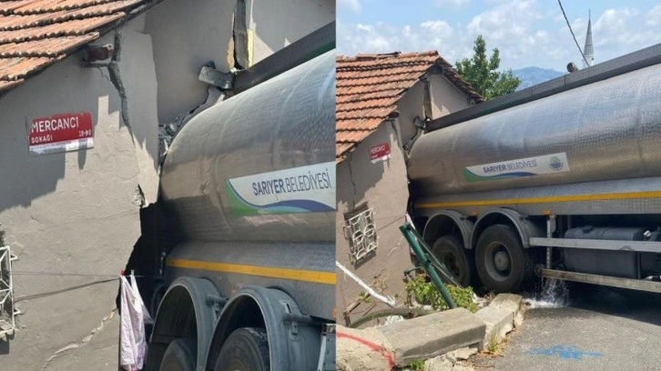Dehşet anları: Sarıyer'de belediyeye ai su tankeri eve girdi!