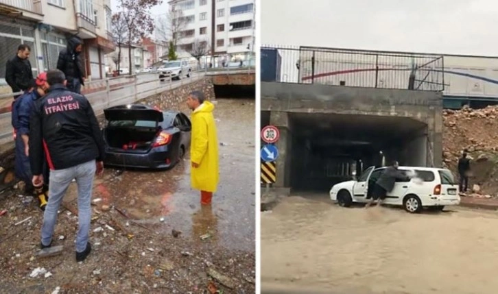 Elazığ'da 'sağanak' sonrası araçlar suya gömüldü