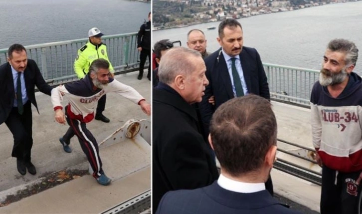 Erdoğan köprüde intihar etmek isteyen kişiyi 'ikna' etti