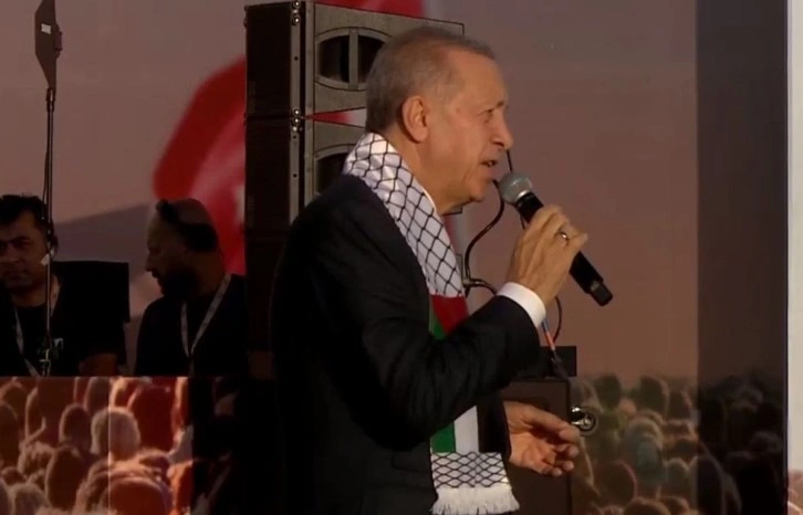 Filistin mitinginde Erdoğan'ın konuşmasını bölen slogan: Mehmetçik Gazze'ye