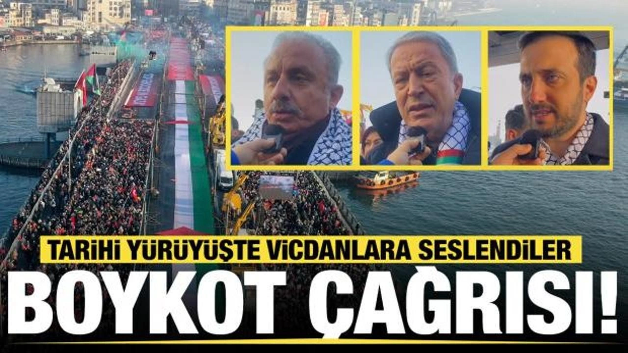 Galata Köprüsü'ndeki tarihi yürüyüşte vicdanlara boykot çağrısı