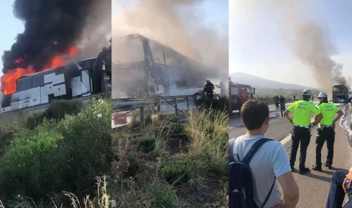 Hatay'da seyir halindeki işçi servisi alev alev yandı