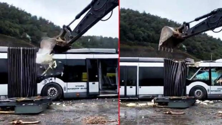 İBB'den bir skandal hareket daha! Kepçe ile metrobüs parçalattılar!