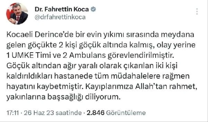 Kocaeli'deki Metruk Evdeki Göçükte 2 Kişi Hayatını Kaybetti