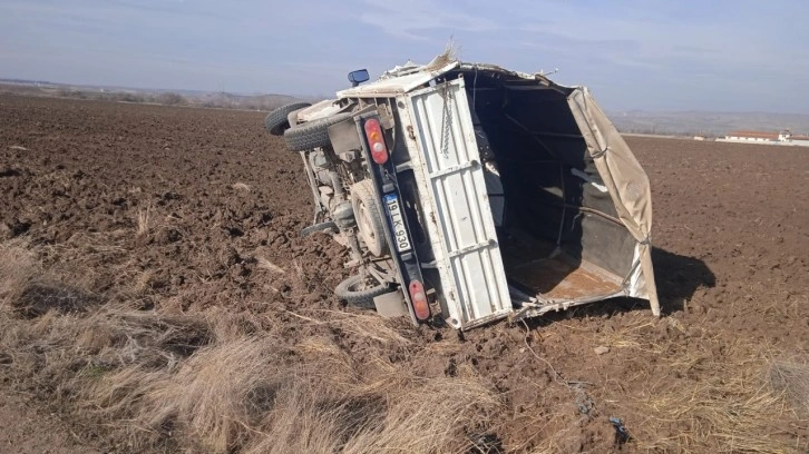 Kontrolden çıkan kamyonet tarlaya uçtu