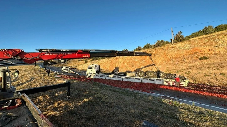 Kontrolden çıkan yüklü tır devrildi, yol trafiğe kapandı!