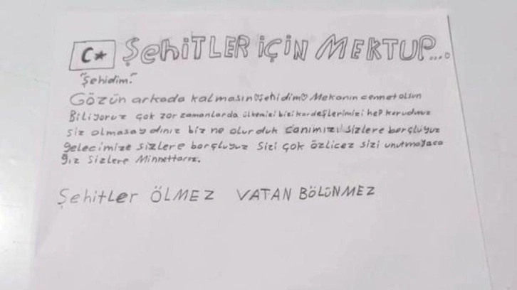 Koruma altındaki çocuklardan Mehmetçik'e mektup