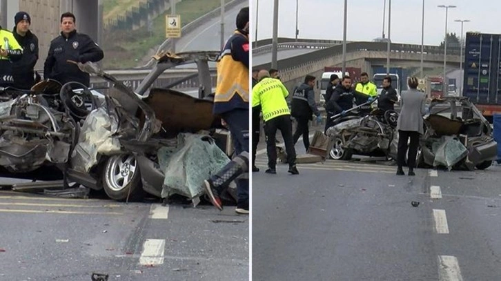 Önce bariyerlere sonra tıra çarptı! Beylikdüzü'nde hızla gelen otomobil iki kişiye mezar oldu