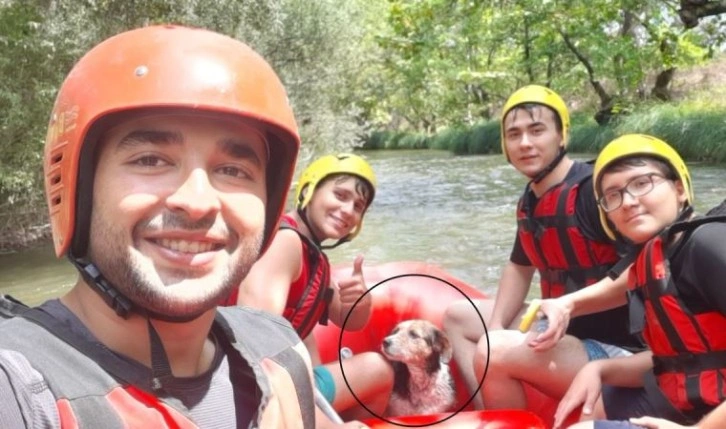 Rafting rehberi 17 yaşındaki Emre, akıntıya kapılan köpeği kurtardı