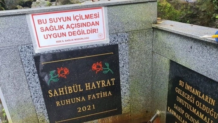 Rize'de zehirli çıkan suya asılan uyarı yazısı söküldü