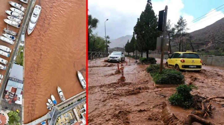 Sağanak ve fırtına Muğla'yı esir aldı! Marmaris Körfezi kahverengiye döndü