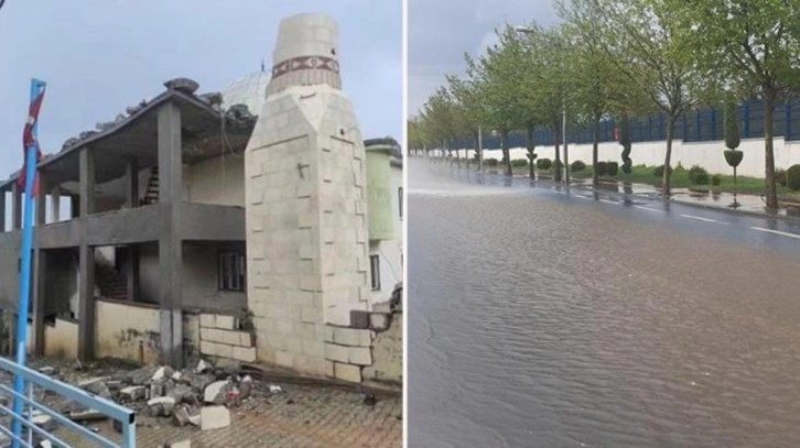 Şiddetli yağış ve fırtına hayatı durma noktasına getirdi! Yollar göle döndü, minareler yıkıldı