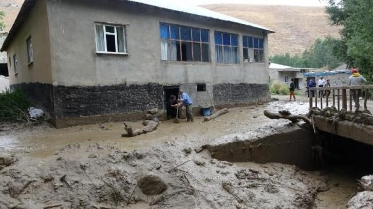 Yağışın olmadığı köyü, yayladan gelen su bastı; evler su altında kaldı, 2 at öldü