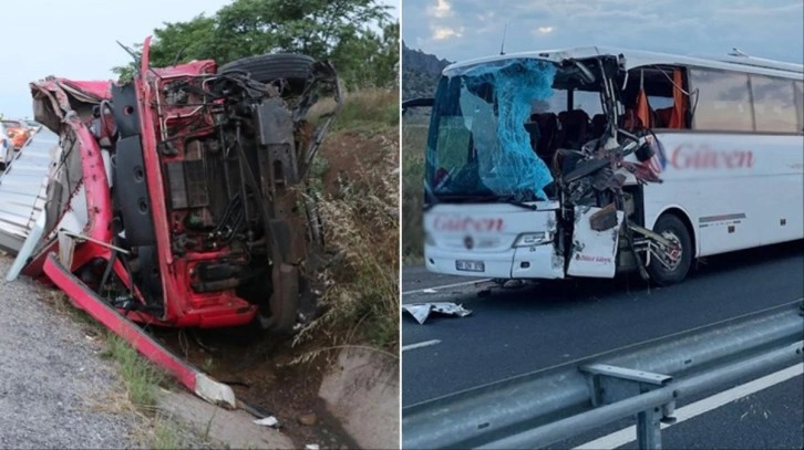 Yolcu otobüsü, ters yönden giden tırla çarpıştı: 2 ölü, 20 yaralı