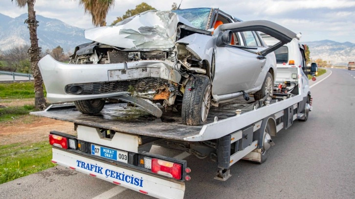 Yoldan çıkan otomobil palmiye ağacına çarptı