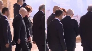 Anıtkabir ziyaretine damga vuran görüntü! Akşener ve Bahçeli böyle sohbet etti