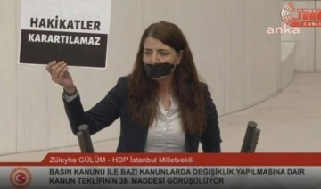 HDP'li Züleyha Gülüm Sansür Yasası'nı Meclis kürsüsünden protesto etti