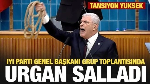 İYİ Parti Genel Başkanı Dervişoğlu grup toplantısında urgan salladı