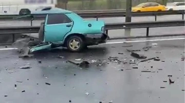 Sapağı kaçırıp direksiyonu kırınca kabusu yaşadı! Otomobil resmen ikiye bölündü