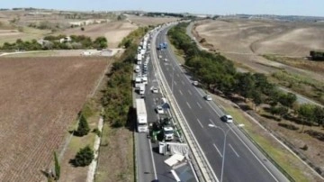 TEM Otoyolu'nda devrilen kamyonet trafikte yoğunluğa neden oldu