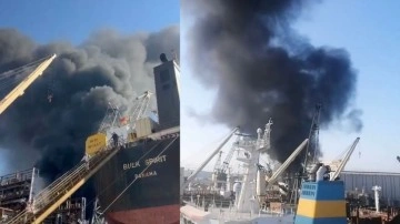 Tuzla'da bakıma alınan yük gemisinde yangın